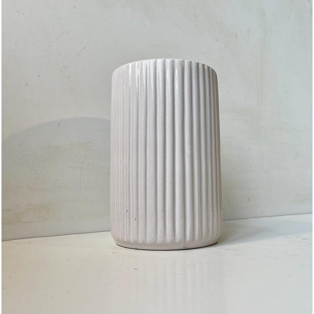 White Art Deco Fluted White Ceramic Vase by L. Hjorth, 1940s For Sale - Image 8 of 10