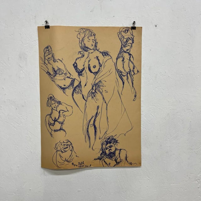 1960s Myrna Nobile Nude Art Paper Drawing Signed 3/5/65 For Sale - Image 9 of 9