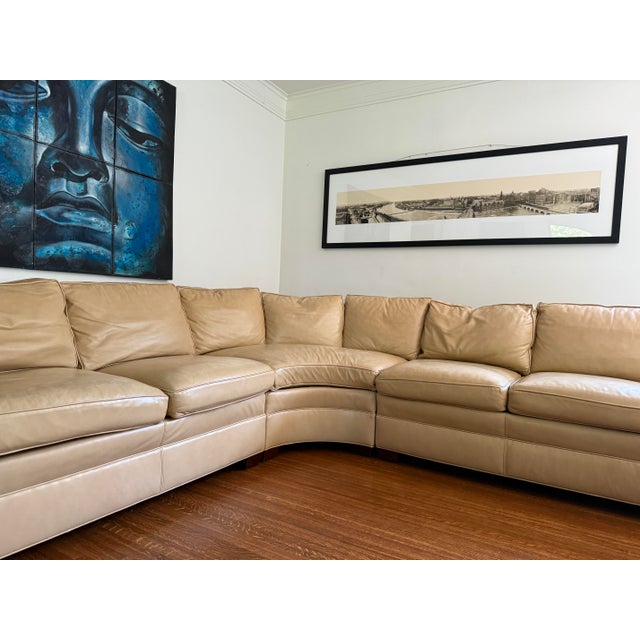Late 20th Century Leather Curved Sofa Stickley Large Modular Sectional Sofa Tan Leather Sectional Curved Room Sofa For Sale - Image 5 of 9