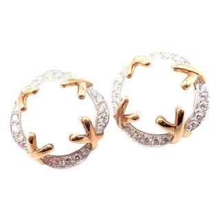 Verdura Vintage Diamond Mabe Pearl Yellow Gold & Platinum Large Earrings, Pair For Sale