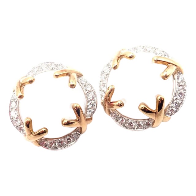 Verdura Vintage Diamond Mabe Pearl Yellow Gold & Platinum Large Earrings, Pair For Sale