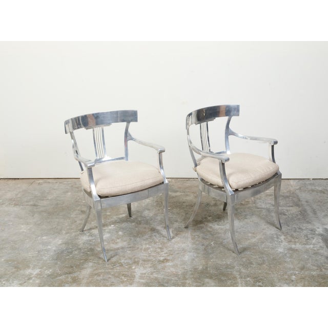 Mid 20th Century Vintage Pair of Mid-Century Steel Armchairs with Custom Cushion and Saber Legs For Sale - Image 5 of 11