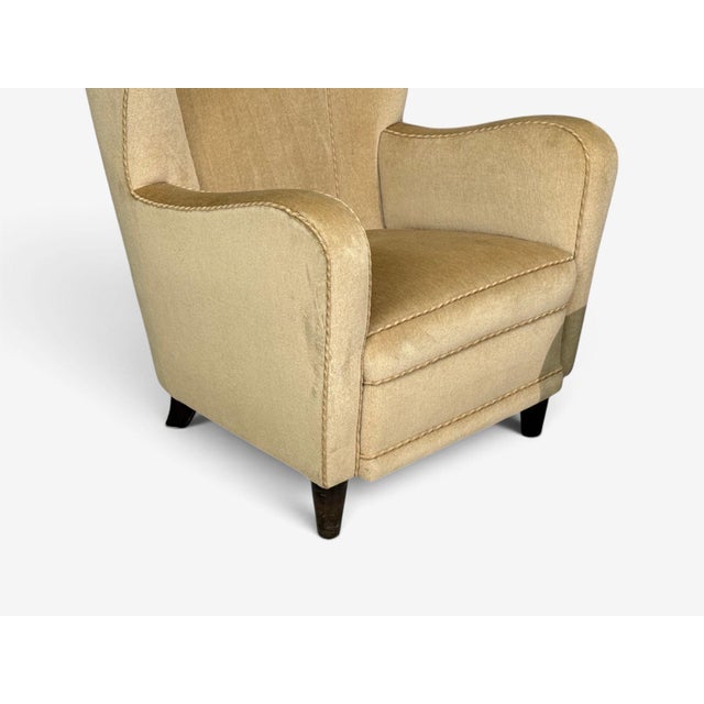 Beige Finnish Modern, Wingback Chairs, Beige Velvet, Wood, Finland, 1950s For Sale - Image 8 of 12