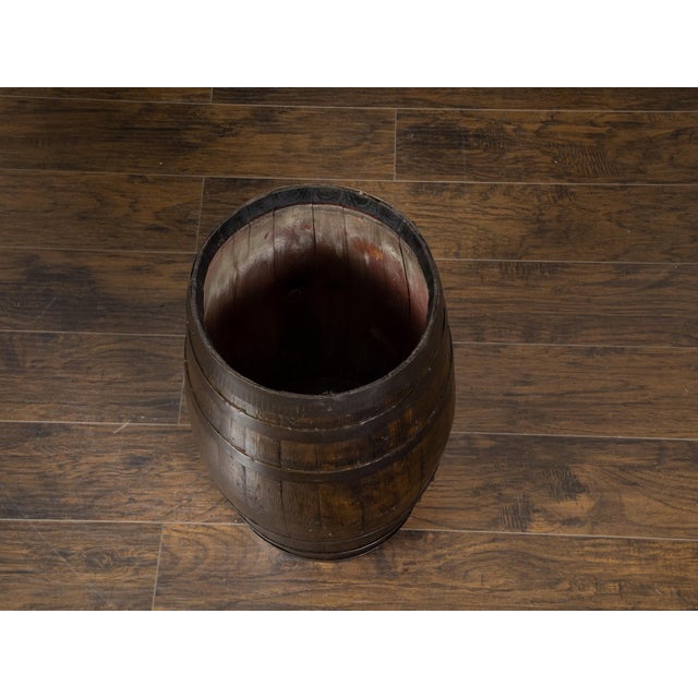 Late 19th Century English Late 19th Century Oak Barrel with Iron Braces and Dark Patina For Sale - Image 5 of 8