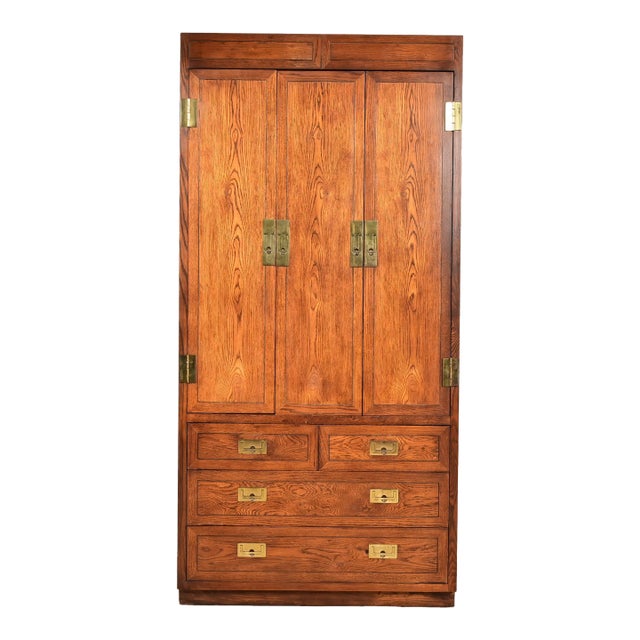 Henredon Mid-Century Modern Campaign Oak Armoire Dresser or Gentleman's Chest, Circa 1970s For Sale