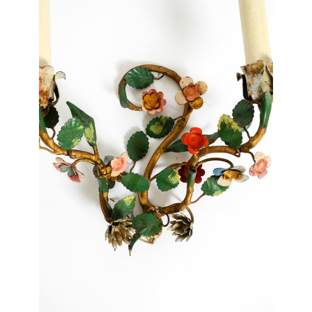 Floral Wall Lamps in Metal with Hand-Painted Details, Italy, 1950s, Set of 2 For Sale - Image 11 of 17