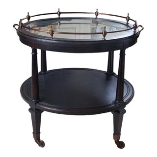 Large Hickory Chair Atelier Collection Oval Bar Cart With Brass Gallery Rail & Antiqued Mirror Top For Sale