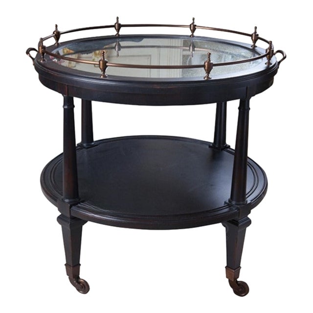 Large Hickory Chair Atelier Collection Oval Bar Cart With Brass Gallery Rail & Antiqued Mirror Top For Sale