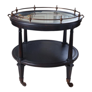 Large Hickory Chair Atelier Collection Oval Bar Cart With Brass Gallery Rail & Antiqued Mirror Top