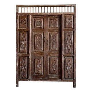 Antique Handcarved Teak Wood Garden Gates – Rustic Indian Architectural Doors 84x59 For Sale