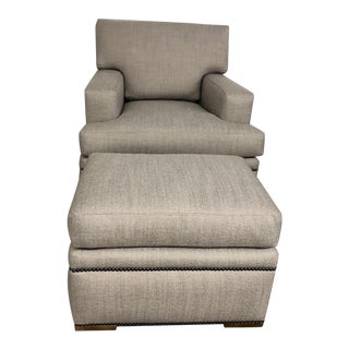 Custom Upholstered Contemporary Club Chair With Matching Ottoman For Sale