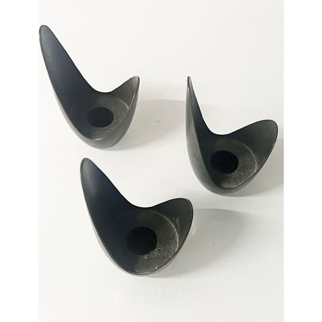 Beautiful, sculptural mid-century bronze modern candle holders. Organic design at its best. Beautiful dark , rick green...