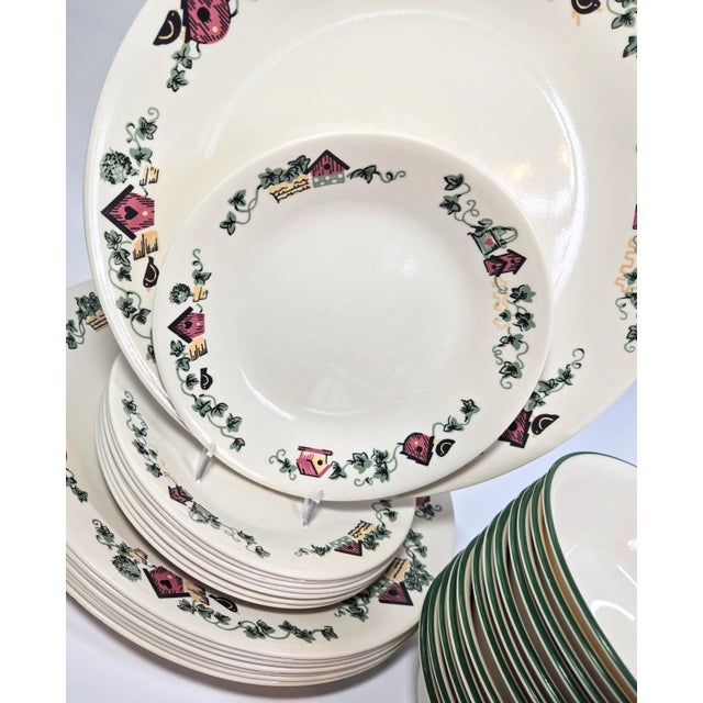 Cottage Style Birdhouse & Ivy Dinnerware - Set of 28 For Sale - Image 9 of 12
