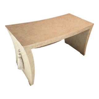 Thomas Pheasant for Baker Furniture Crackled Parchment Finished Pagoda Bench For Sale