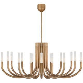 Kelly Wearstler for Visual Comfort Signature Rousseau Large Oval Chandelier in Antique-Burnished Brass with Seeded Glass For Sale