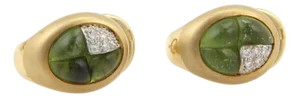 Pomellato Diamond & Green Tourmaline 18k Yellow Gold Post Clip Earrings