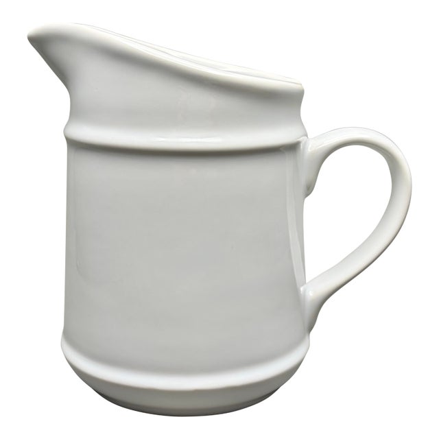 Vintage White Mid-Century Modern Farmhouse Ceramic Pitcher For Sale