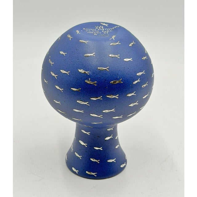 Blue Emilia Castillo Cobalt Blue Porcelain & Pure Silver Fish Vase, Mexico 1997 For Sale - Image 8 of 11