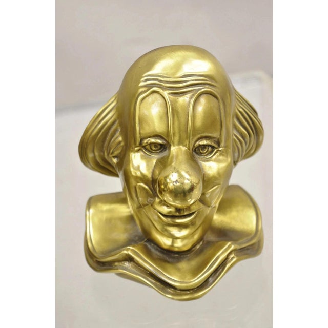 Late 20th Century Vintage Pm Craftsman Art Deco Brass Figural Clown Head Bookends - A Pair For Sale - Image 5 of 9