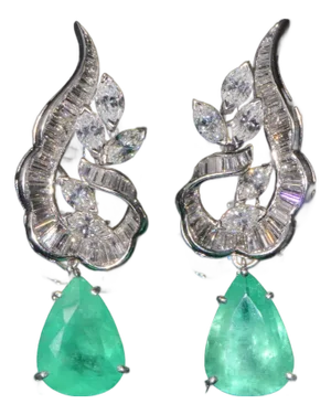 GIA Natural 23.23CTS VS F Diamond Colombian Emerald 18K Gold 900 Platinum 2-IN-1 Cluster Dangle Earrings, A Pair