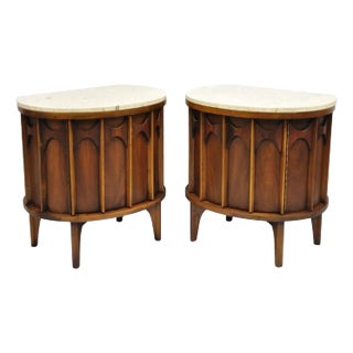 Kent Coffey Perspecta Pecan & Walnut Travertine Top Demilune Nightstand - a Pair For Sale