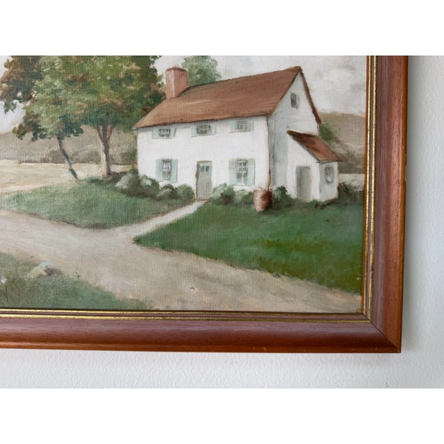 Wood 1980’s Vintage Country House Landscape Oil on Artist Board Painting, Wood Framed – Unsigned For Sale - Image 7 of 9