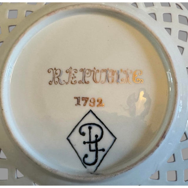 Ceramic Antique French Victorian Hand Painted Gilt Decorated Portrait Plate Lady Red For Sale - Image 7 of 8