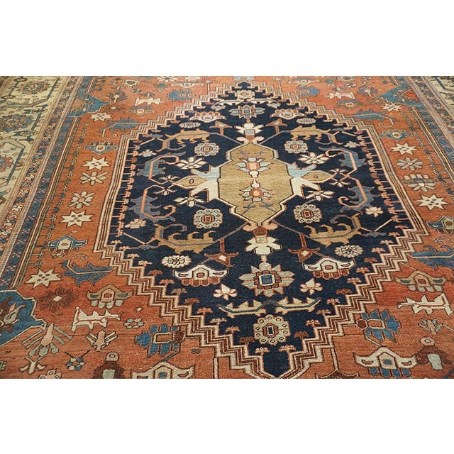 1870s Red Rust Medallion Rustic Antique Persian Bakshaish Rug 10' 6" X13' 2" Wool Handknotted Carpet For Sale - Image 4 of 9