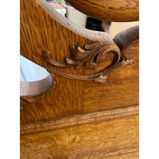 1890s Antique Serpentine Tiger Oak Dresser With Mirror Obo For Sale In Little Rock - Image 6 of 14