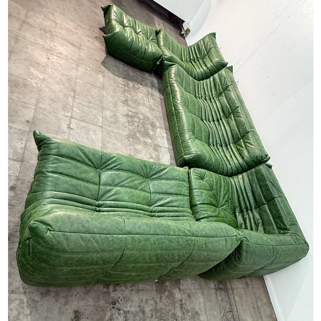 Set of 5 Togo Sofa Set in Emerald Green Leather by Michel Ducaroy for Ligne Roset For Sale - Image 9 of 9