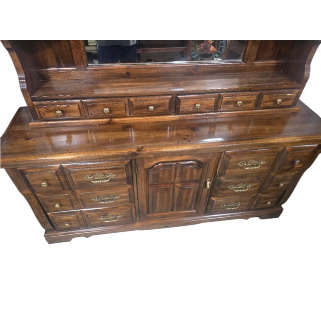 Late 20th Century Rustic Southwestern-Style Wood Dresser With Mirror Hutch For Sale - Image 4 of 7