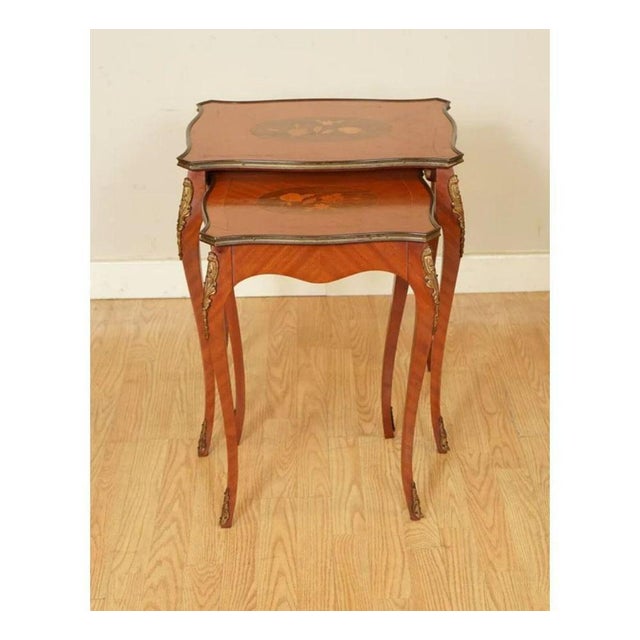 Vintage French Inlaid Parquetry Nesting Tables, Set of 2 For Sale - Image 4 of 11