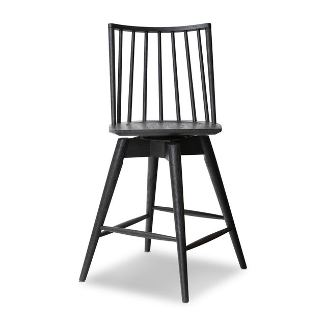 Contemporary Four Hands Lewis Swivel Counter Stool - Black Oak For Sale - Image 3 of 11