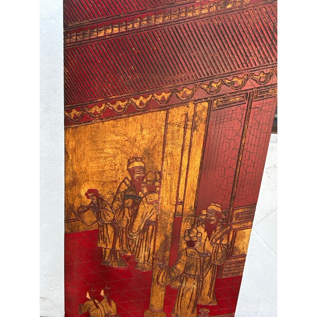 Antique Chinese Red Lacquer Pedestal With the Forbidden City. For Sale In West Palm - Image 6 of 6