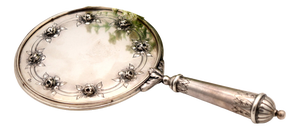 Silver Hand Mirror with Reliefs and Rose Applications on the Back
