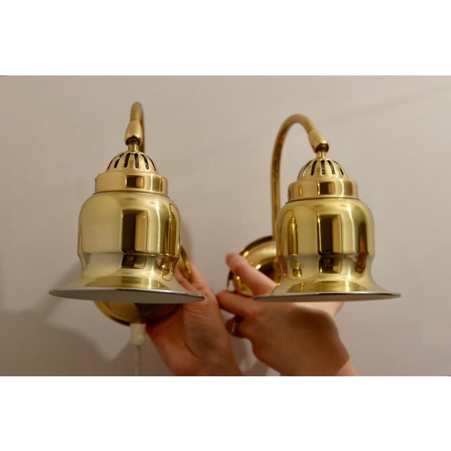 Gold Vintage Swedish Brass Wall Lamps by Dahlquist and Johansson, 1960s, Set of 2 For Sale - Image 8 of 9