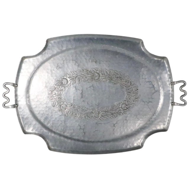 Large Art Deco Mid Century Hand Forged Aluminum Tray For Sale In New York - Image 6 of 10