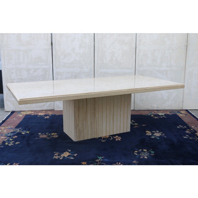 Vintage 1970s Italian Travertine Pedestal Dining Table – Mid-Century Modern For Sale - Image 10 of 18