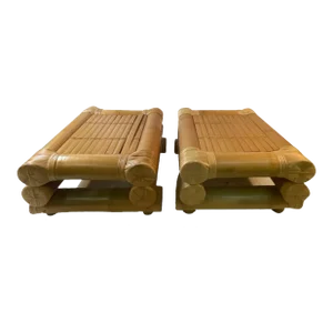 1970s Modernist Bamboo Ottomans in the Manner of Karl Springer - a Pair
