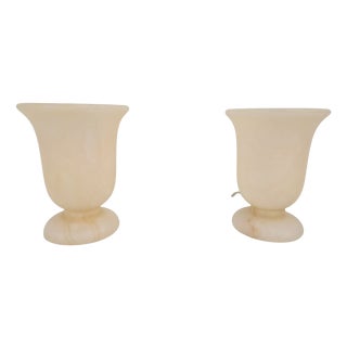 Neoclassical Goblet-Shaped Alabaster Table Lamp, Spain, 1980s, Set of 2 For Sale