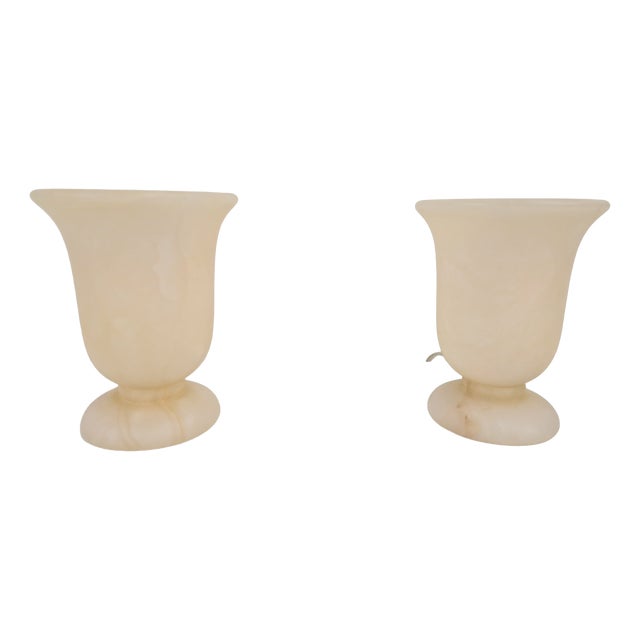 Neoclassical Goblet-Shaped Alabaster Table Lamp, Spain, 1980s, Set of 2 For Sale