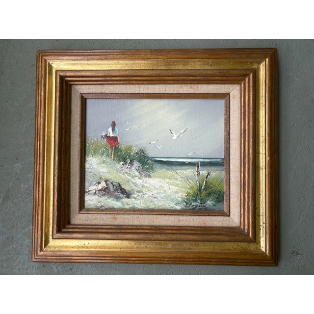 Impressionist Vintage Signed J. Fenton Original Coastal Oil Painting With Gilt Wood Frame – Certified Artistic Interiors For Sale - Image 3 of 9
