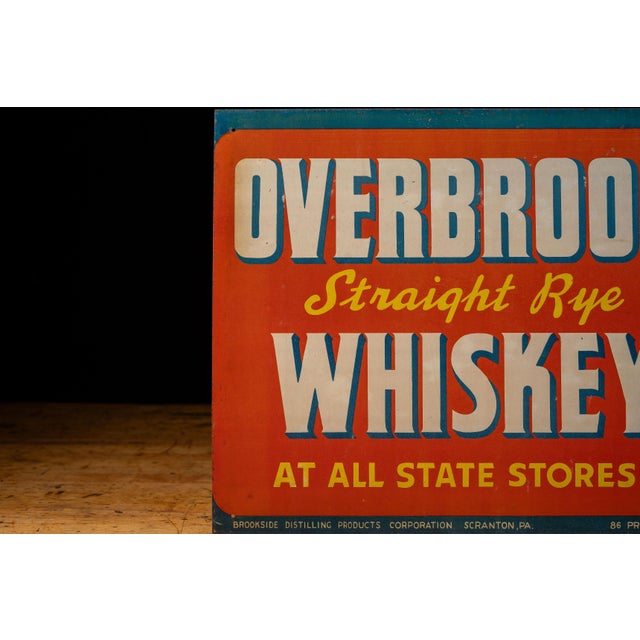 American 1940s Overbrook Straight Rye Whiskey Tin Advertising Sign For Sale - Image 3 of 11