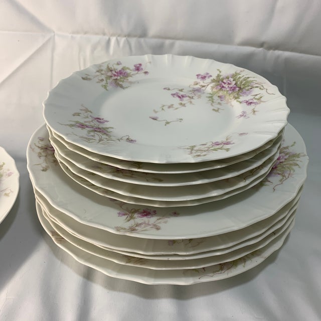 Victorian Vintage French Limoges Violet Lavender Spray of Flowers, Six 10” Plates & Six 8” Plates - 12 pcs For Sale - Image 3 of 6