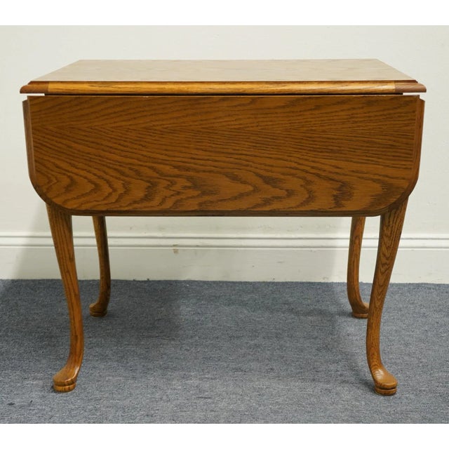 Wood Thomasville Furniture Solid Oak Rustic Country French 37" Pembroke Drop Leaf Accent End Table For Sale - Image 7 of 12