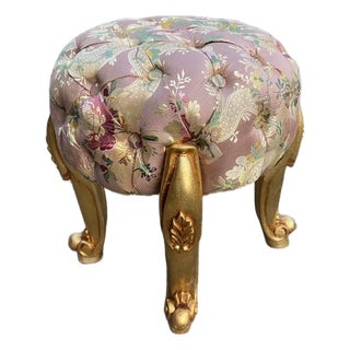 1970s French Louis XVI Gilt Beech Damask Bench - 1 Pc For Sale