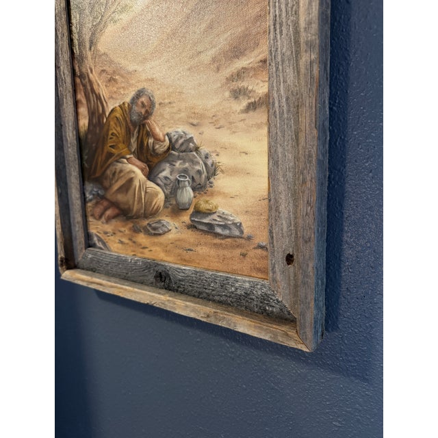 Tan “Weary Prophet” Oil on Canvas in Reclaimed Wood Frame For Sale - Image 8 of 8