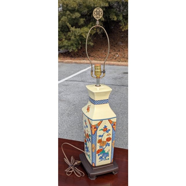 Mid 20th Century Vintage Asian-Inspired Ceramic Table Lamp With Floral Motifs For Sale - Image 5 of 10