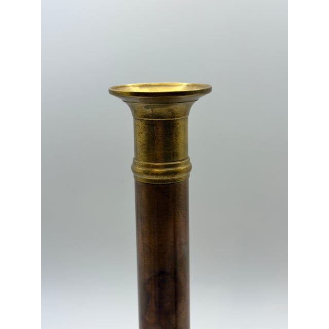 Late 20th Century Vintage Neiman Marcus Brass & Copper Column Candlesticks – A Pair For Sale - Image 5 of 6