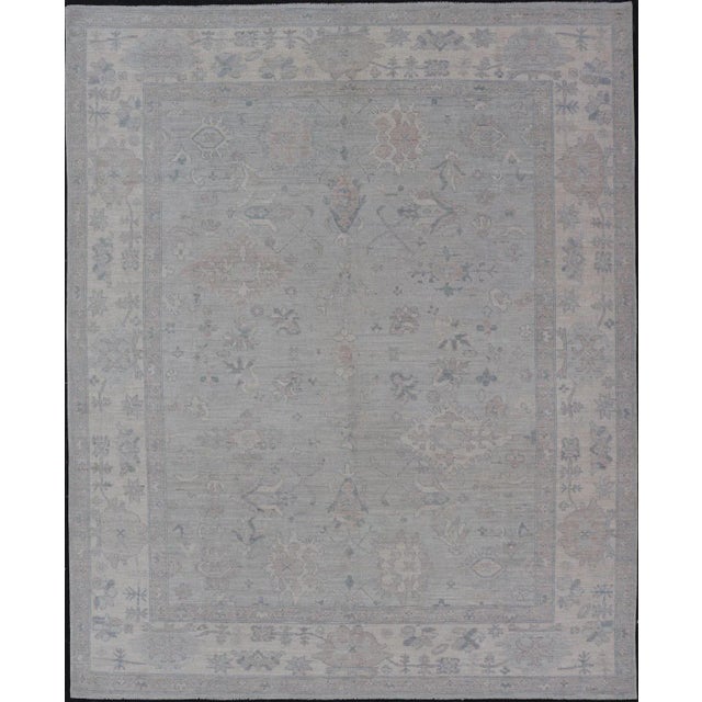 Modern Oushak in All-Over Floral Design With Light Gray Background and Neutral Colors For Sale - Image 13 of 13